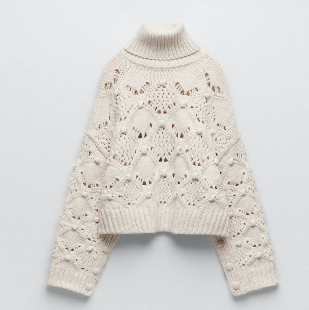 Zara * Cable Knit Sweater With Buttoned Cuffs - Picture 14 of 16